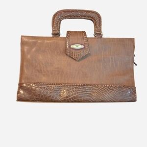 L’egent Design Brown Crocodille Embossed Satchel Style Purse
